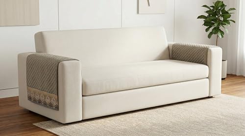 Image of Velvet Sofa Arm Cover Set of 2 Pcs | Anti Skid Anti Slip | Plain Mud Brown | Washable Armrest Protector