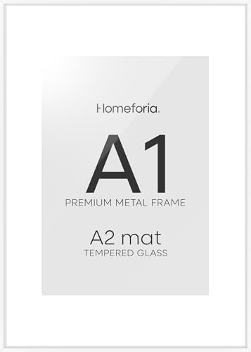 Image of Homeforia A1 White Poster Frame, High-End Metal, A2 Mat, Glass | High End Aluminum, Tempered Glass, Acid-Free A2 Removable Mat, A1 Edge-to-Edge Display, Wall Kit, Set Of 1