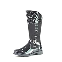 Girls Black Boots Side Zip Up Ankle Buckle Combat Shine Calf Kids Patent School Chunky Sole Winter Boots UK Sizes 10-2.5