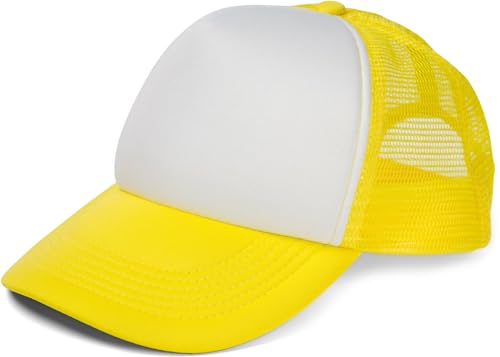 styleBREAKER Gorra de Camionero Unisex de 5 Paneles con Malla Transpirable, Cierre Ajustable con Clic, diseño Ligero y ventilado para Hombres y Mujeres, Blanco-Amarillo