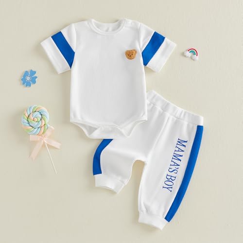 Image of Babieshouse Newborn Baby Boy Clothes Mamas Boy Bear Embroidery Long Sleeve Romper Pants Set Fall Winter Outfits 3-18 Months