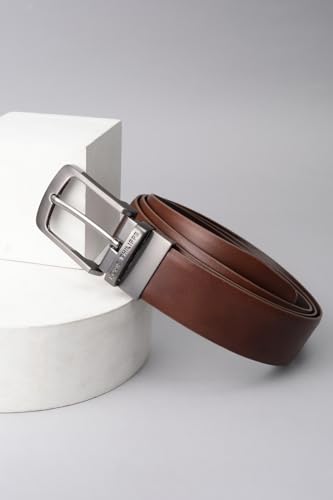 Image of Louis Philippe Men's 100% Italian Leather Brush Gun Metal Buckle Formal Reversible Belt