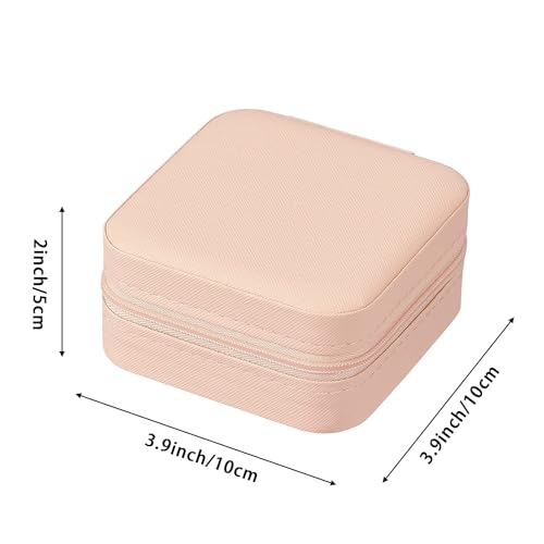 Image of Small Travel Jewellery Organiser Box, PU Leather, Pink, Portable Mini Square Case with Zipper and Dividers for Rings, Earrings, Necklaces, 10x10x5 cm (PINK)