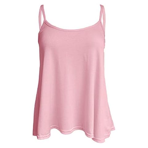 Ladies Women Plus Size New Camisole Cami Plain Printed Strappy Swing Vest Top Flared Sleeveless (Baby Pink, XL UK 16-18) Cover