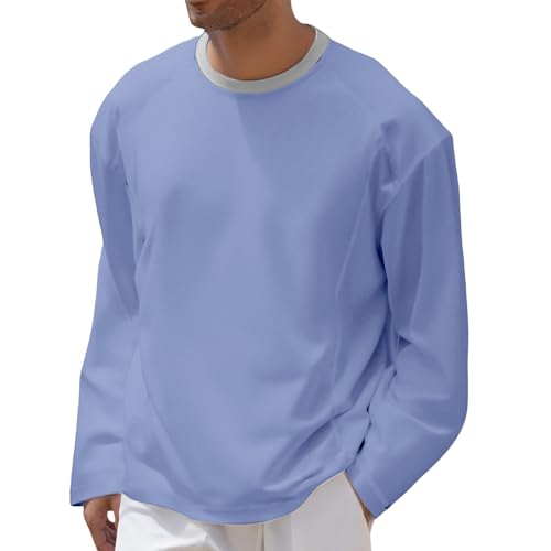 Men's Crewneck Warm Sweatshirts Fashion Raglan Long Sleeve T-Shirt Plus Size Loose Workout Active Golf Shirt Pullover