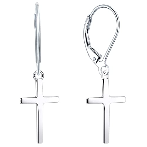 YL Cross/Star/Moon Earrings 925 Sterling Silver Polished Leverback Earrings Dangle Drop Jewelry for Women