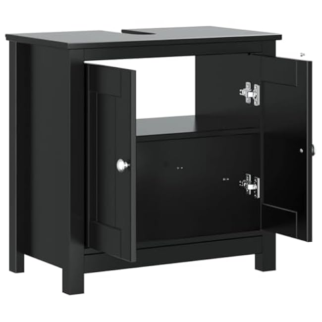 Black Modern Solid Pine Wood Bathroom Sink Cabinet, 2-Door Storage Vanity for Grooming Essentials, Durable & Easy Clean Surface, Rectangular Design for Organized Spaces