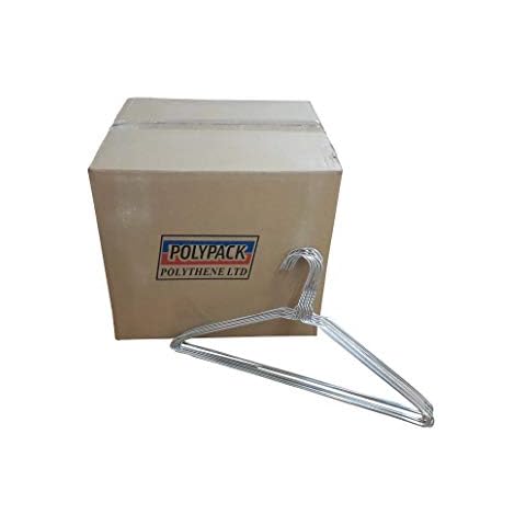 Polypack Polythene Ltd 500 Strong Silver Plain Metal Wire Clothes Coat Hangers 40cm 16" 13G ~ PLAIN Cover