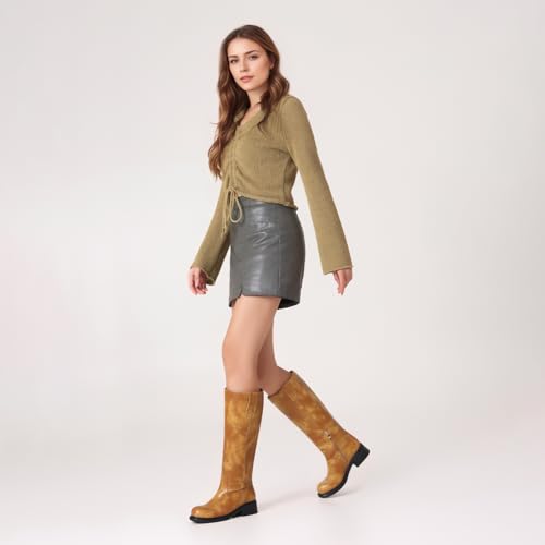 Image of Zzheels Women Mid-calf Cowboy Boots Pointy Toe Boot Embroidered Western Cowgirl Boots Chunky Heels