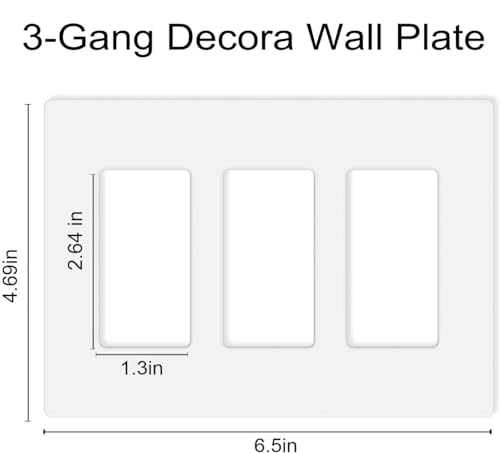 Image of Screwless Decorator Wall Plates 3-Gang Switch Outlet Electrical Cover Plate Unbreakable Thermoplastic Faceplate for Decorative Receptacle Outlet Switch, White (4 Pack)