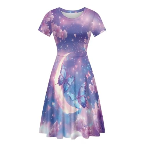 Image of HUGS IDEA Womens Puffy Swing Midi Dress Round Neck Short Sleeve Party A-Line Dresses
