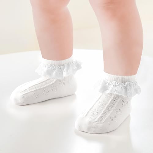 Witwot 6 Pairs Toddler Ruffle Socks Baby Girls Frilly Lace Socks Kids Ankle Dress Socks 1t -8 Years2
