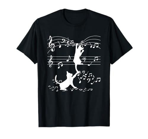 Chat noir jouant avec note de musique Motif amoureux des chats T-Shirt