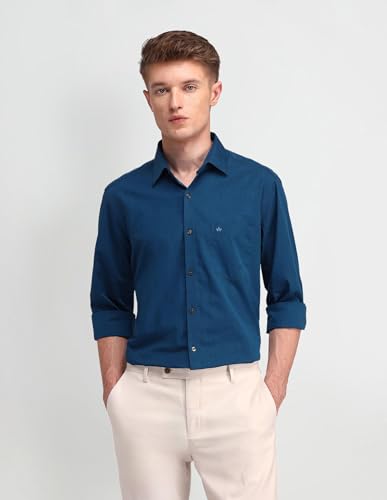Image of Arrow Solid Slim Fit Mens Formal Shirt - 100% Cotton, Breathable & Comfortable, Full Sleeves Shirts for Men