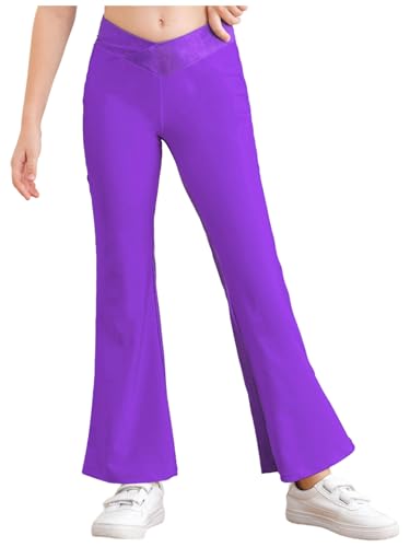 Girls Flare Leggings Kids Bell Bottom V Cross High Waist Soft Yoga Pants Stretchy Bootcut Dance Flare Pants