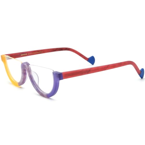 Image of HEPIDEM Matte Multicolor Acetate Glasses Frame Women,Semi Rimless Round Optical Eyeglasses