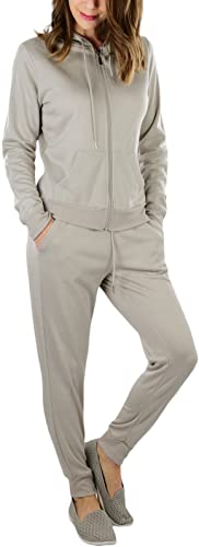 ToBeInStyle Chaqueta y pantalones con capucha de Terry francés para mujer, Conjunto deportivo con capucha suave y ligero, gris, X-Large