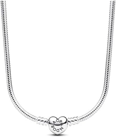 PANDORA Moments Heart Clasp Snake Chain Necklace - Sterling Silver Necklace for Women - PANDORA Moments Jewelry - Gift for Women - Includes Gift Box - 17.7“