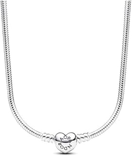 Collar de cadena de serpiente con cierre de corazón Moments - Collar de plata de ley para mujer - Joyería PANDORA Moments - Regalo para mujer - Incluye caja de regalo - 17.7"