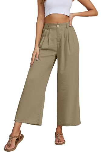 Linnet Pants for Women Elastic Waist Wide Leg Cropped Pants Trousers Loose Fit with Pockets