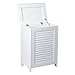 Freestanding Contemporary Laundry Hamper, Top Load Double Hinge Lid With Hinged Lid Stop, Full Size 18.5 Inch x 11.75 Inch x 24.25 Inch Height, Louvered Panel Front, White Semi-Gloss Enamel