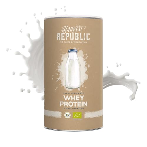 HARVEST REPUBLIC Bio Whey Protein Pulver Natur 400 g | Eiweiß Protein Pulver aus Molke | Molkenproteine für Muskelaufbau | bis zu 20 g Protein pro Portion | Bio Proteinpulver ohne Zusatzstoffe