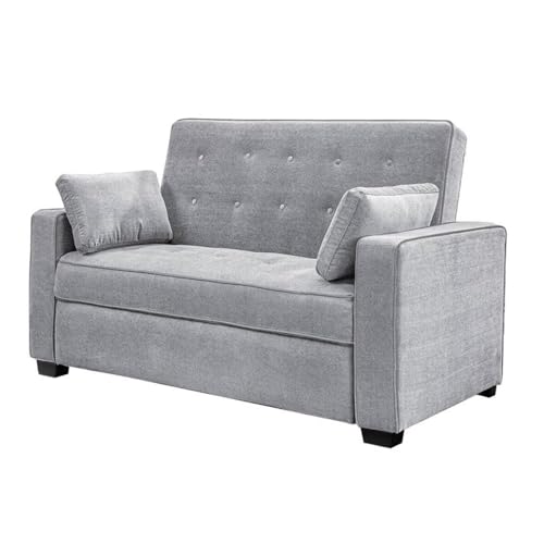 Image of Serta Ainsley 66.5 inch Convertible Sleeper Loveseat, Full Size, Dreamcoil Comfort, Soft Woven Fabric, Light Grey