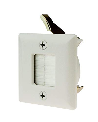 DATA COMM Hole Saw Brush Wall Plate-2x2 In Wall Cable Management Plate To Hide Low Voltage Cables-Low Profile Recessed Cable Plate For Cable Pass Through Wall Plate–Hide TV Wires Behind the Wall-White