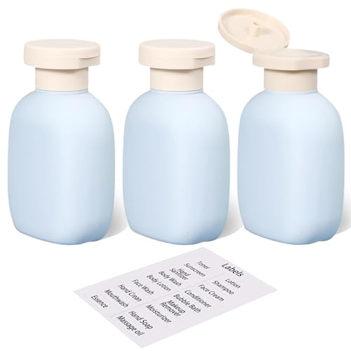 3 Pcs 3.4 oz Shampoo Squeeze Bottle, Refillable Plastic Travel Containers with Labels