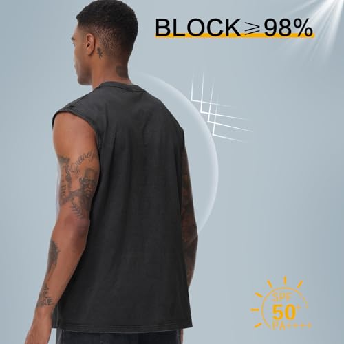 Herren Kurzarm Sommer Ärmelloses Shirt, Männer Fitness ärmellos Weste, Washed Sleeveless t-Shirt, Workout, Fitnessstudio, Baumwolle