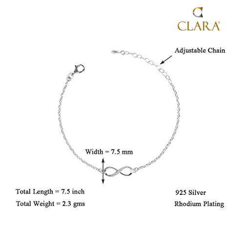 Clara 925 Sterling Silver Infinity Bracelet, Adjustable, Rhodium Plated, Swiss Zirconia Gift for Women and Girls - Image 5