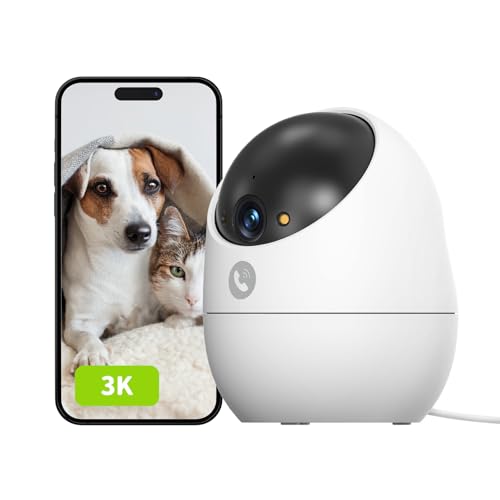 Beans View 3K (5MP) Telecamera di Sicurezza per Interni, 360° Sorveglianza, 2.4GHz Wi-Fi, Visione Notturna a Colori, Bambino/Animale Domestico/Gatto/Cane, Rilevamento umano, Compatibile con Alexa D210