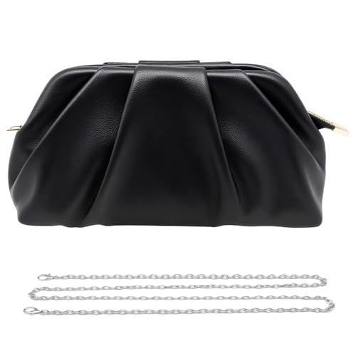 Pahajim Bolsos de Fiesta Clutch Bolso de Mano para Mujer PU Piel con Cadena Desmontable Bolsos Ceremonia Bandolera para Bodas, Cenas, Eventos (Negro)