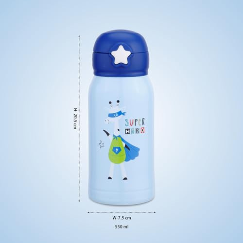 Image of Clay Craft Vacbott Vaccum Bottle, Kids Double Walled 18 Hours Hot and 24 Hours Cold Water Bottle, 550ml (Super Hero) Steel Water Bottles for School, Office, Home, Gym, Leakproof, Steel Bottle