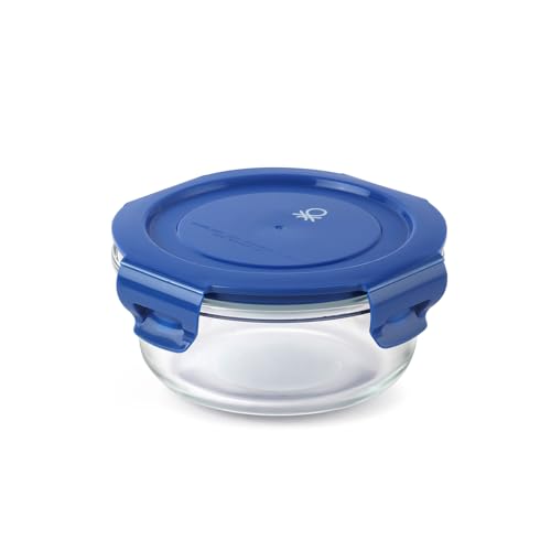 Image of United Colors of Benetton 400ML Borosilicate Glass Food Storage Container with Airtight Coloured Lid - Leakproof, Microwave, Oven, Freezer & Dishwasher Safe - Durable & Reusable Lunch /Dinner Box
