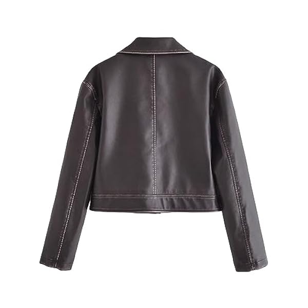 Adhdyuud Vrouwen Vintage Faux Lederen Jas Chic Korte Revers Knop Grote Pocket Biker Jassen Streetwear Tops