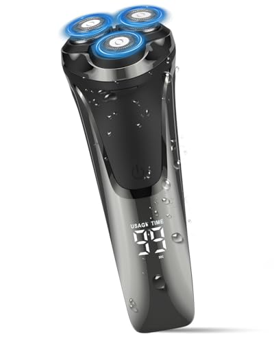 Afeitadora Electrica Hombre Impermeable IPX6, 3 Cabezales Flotantes 4D, Pantalla LED, 90 Min Uso, Recargable USB, Bloqueo Seguridad, Recortadora Lateral Emergente con Botón