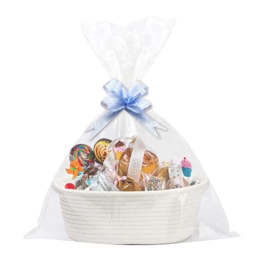Cesta para Regalo Vacia Kit de Cesta Blanca Vacía para Cumpleaños, Baby Shower, Boda, Navidad, con Bolsas de Celofán Cinta Lazos Regalo
