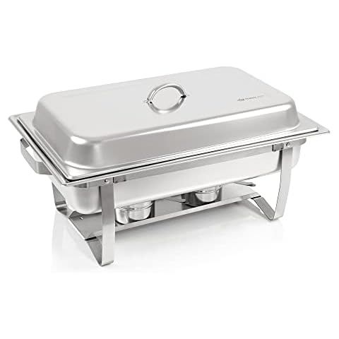 Mahlzeit Chafing Dish | Edelstahl Warmhaltebehälter | Speisenwärmer | Wärmebehälter | Rechaud für Catering, Buffet und Party (Nancy (1x 1/2 GN + 2X 1/4 GN-Behälter)) Cover