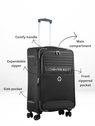 Image of Ligobags Polyester 8 Wheels 360 Degree Wall Street Soft-Sided Large Cabin Luggage Black Laptop Roller Case |28 Inch Trolley Bag