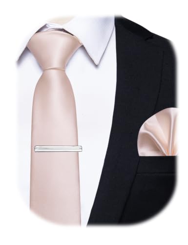 Image of YourTies Skinny Ties for Men Solid 2.4 inch Slim Necktie Handkerchief Clip Set