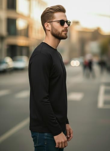 Image of Mack Jonney Men's Black Polyester Dry-Fit Full Sleeve T-Shirt | Stretchable Sports Gym Wear | Lightweight Casual Activewear Tshirt-JMAK-1