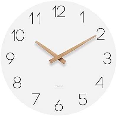 mooas Flatwood Wall Clock, 12" Wood Wall Clock Non-Ticking Sweep Movement Decorative Wall Clock Battery Operated Wall Clock Clock for Home Living Room Kitchen Bedroom Office School Hotel