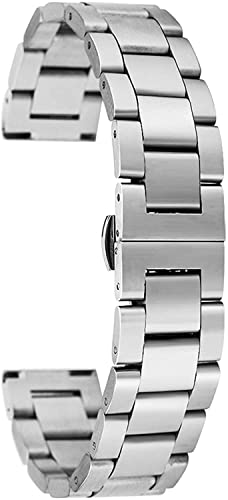 Bracelet de montre anti-chute en acier massif argenté avec boucle papillon sécurisée