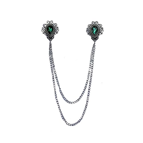 Image of ROFARSO Vintage Elegance: Dual Rhinestone Teardrop Collar Chain Brooch By ROFARSO Brooch Pins