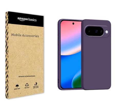 Image of amazon basics Back Cover for Google Pixel 10 5G | Ultra Slim Soft Rubberised Case | Matte Silicone Flexible Mobile Case | Camera Protection - Purple