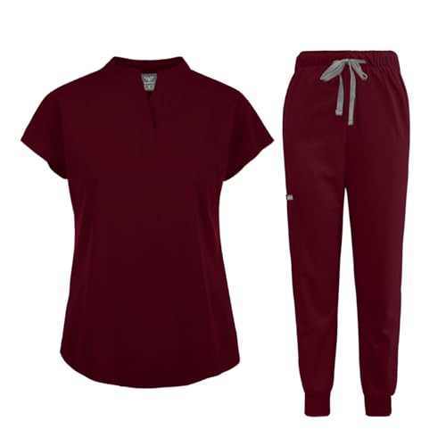 niaahinn Scrubs Set for Women Nurse Uniform Jogger Suit Stretch Top & Pants with Multi Pocket for Nurse Esthetician Workwear (red