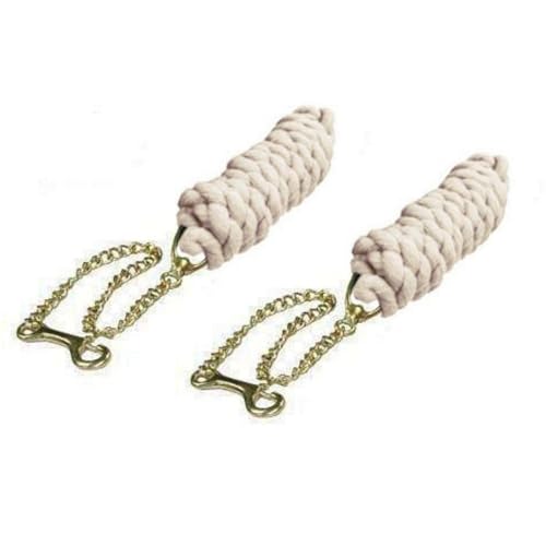 Derby Originals 2‑Pack Cotton Horse Lead Ropes with Brass Chain – 6 ft Soft Braided Cotton (3/4