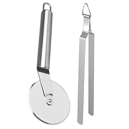 Image of Oc9 Stainless Steel Cooking Tong, Roti Chimta & Wheel Pizza Cutter Cutter for Kitchen