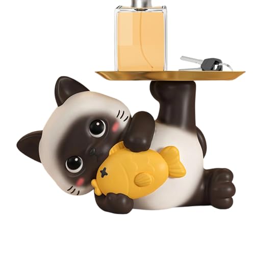 Cuenco para llaves para mesa de entrada, escultura de gato con bandeja de almacenamiento, taza de llaves de resina, para caramelos, joyas en mesa de entrada en el salón, dormitorio y gabinete
